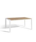 Table à rallonges en aluminium blanc et plateau teck Alexa L.160-220 x 96 cm