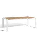 Table à rallonges en aluminium blanc et plateau teck Alexa L.220-280 x 96 cm