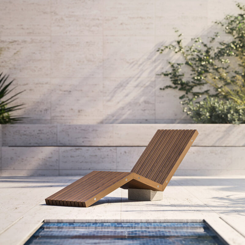 Table et banc extérieurs Modulnova Project N°8 en bois de frêne thermotraité