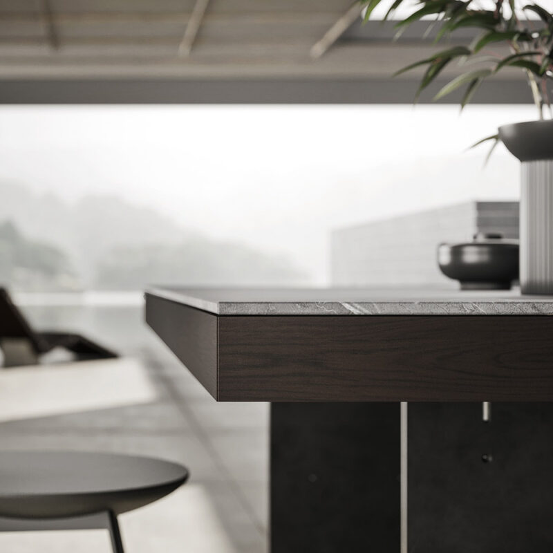 Cuisine extérieure Modulnova Project N°2 en pierre Graphite Raw, céramique et bois