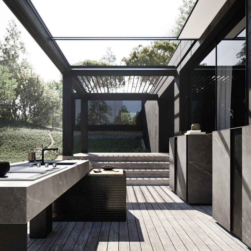 Cuisine extérieure Modulnova Project N°5 en granit noir et céramique