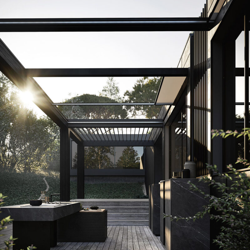 Cuisine extérieure Modulnova Project N°5 en granit noir et céramique