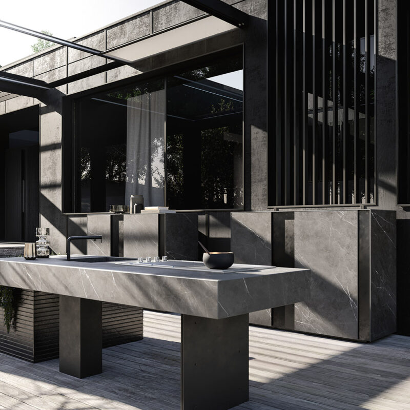 Cuisine extérieure Modulnova Project N°5 en granit noir et céramique