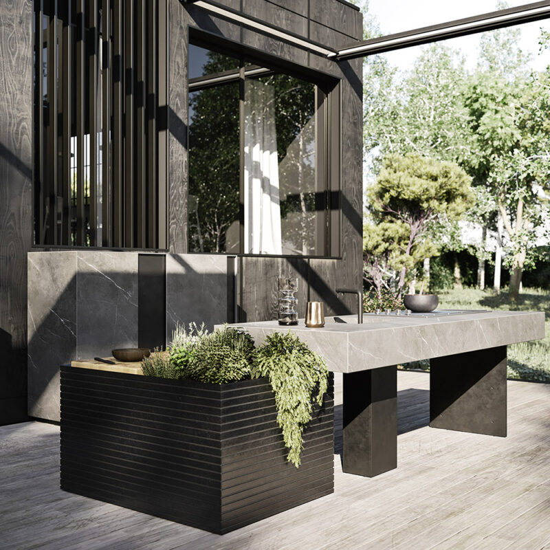 Cuisine extérieure Modulnova Project N°5 en granit noir et céramique