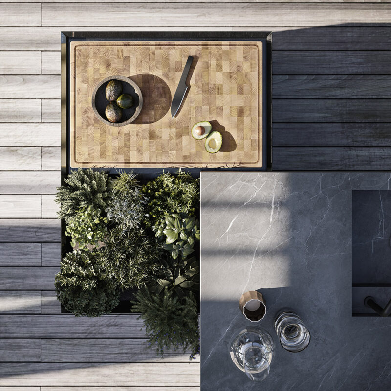 Cuisine extérieure Modulnova Project N°5 en granit noir et céramique