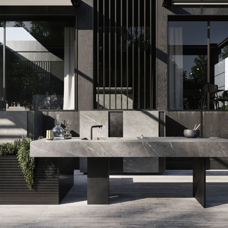 Cuisine extérieure Modulnova Project N°5 en granit noir et céramique