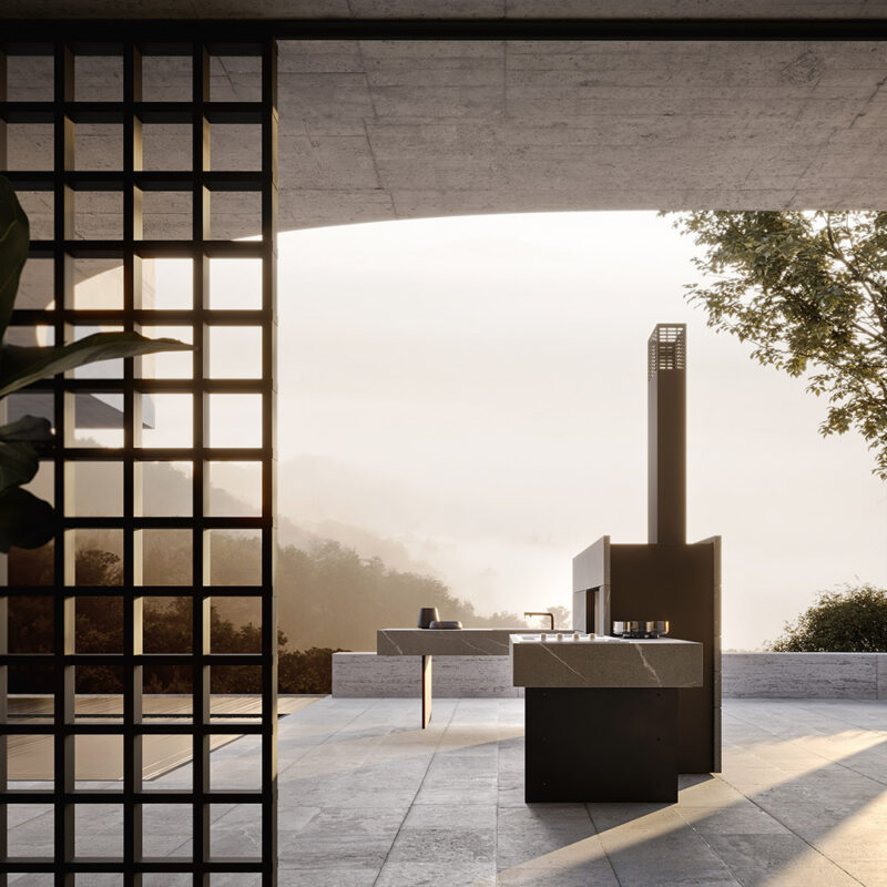 Cuisine extérieure Modulnova Project N°6 en pierre Piasentina flammée