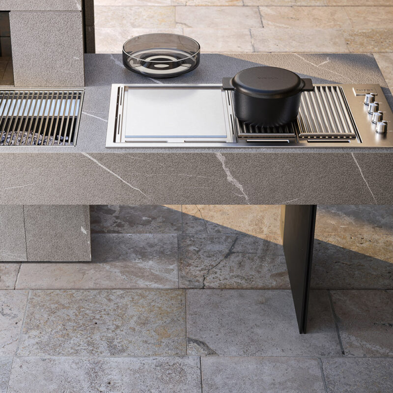 Cuisine extérieure Modulnova Project N°6 en pierre Piasentina flammée