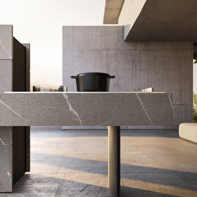 Cuisine extérieure Modulnova Project N°6 en pierre Piasentina flammée