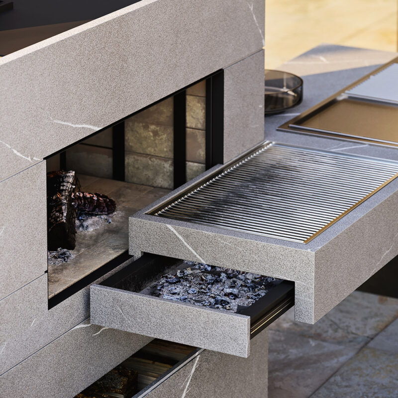 Cuisine extérieure Modulnova Project N°6 en pierre Piasentina flammée