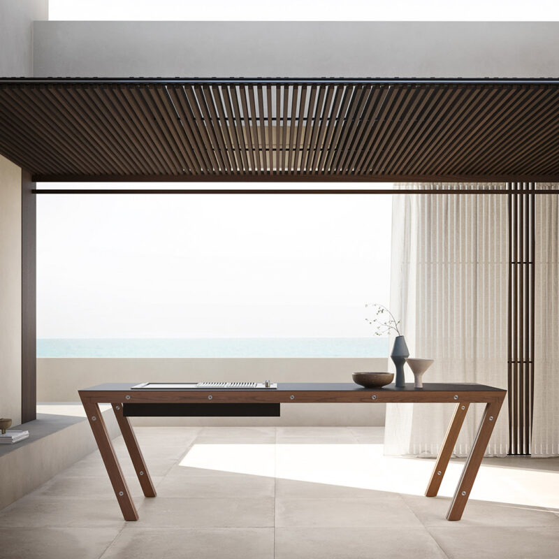 Cuisine extérieure Modulnova Project N°7 en bois et céramique noire