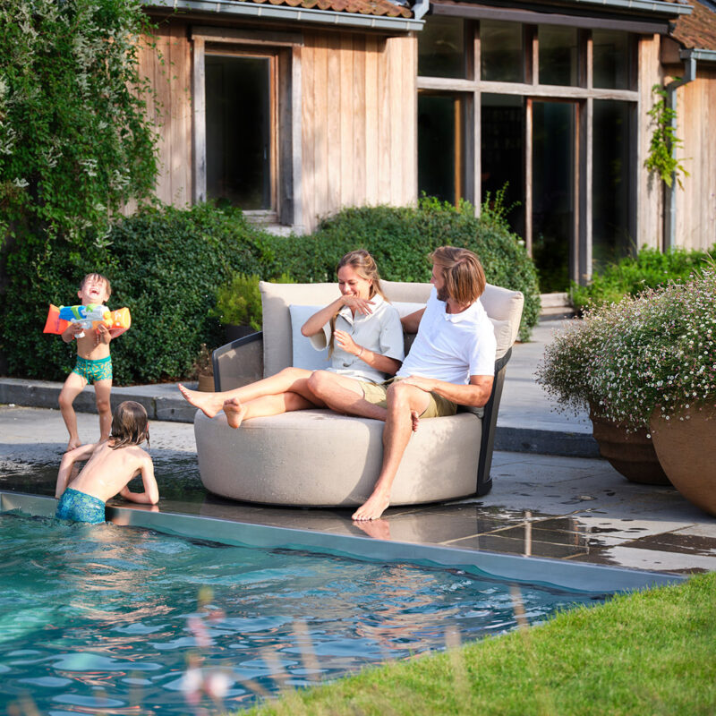 Lit extérieur Daybed Cielo en aluminium anthracite, Batyline et tissu Linen