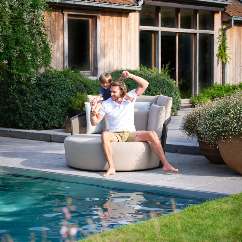 Lit extérieur Daybed Cielo en aluminium anthracite, Batyline et tissu Linen