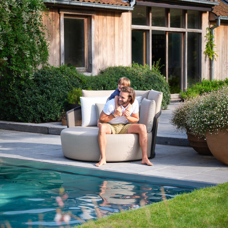 Lit extérieur Daybed Cielo en aluminium anthracite, Batyline et tissu Linen