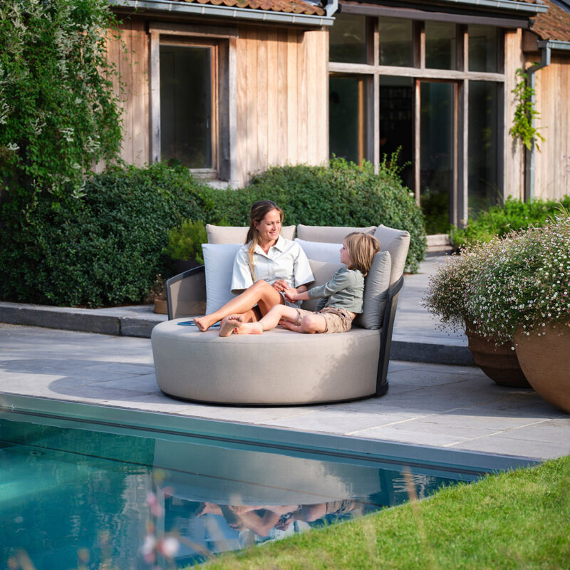 Lit extérieur Daybed Cielo en aluminium anthracite, Batyline et tissu Linen