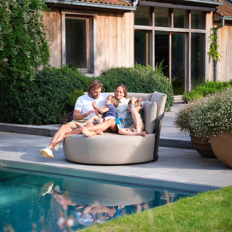 Lit extérieur Daybed Cielo en aluminium anthracite, Batyline et tissu Linen