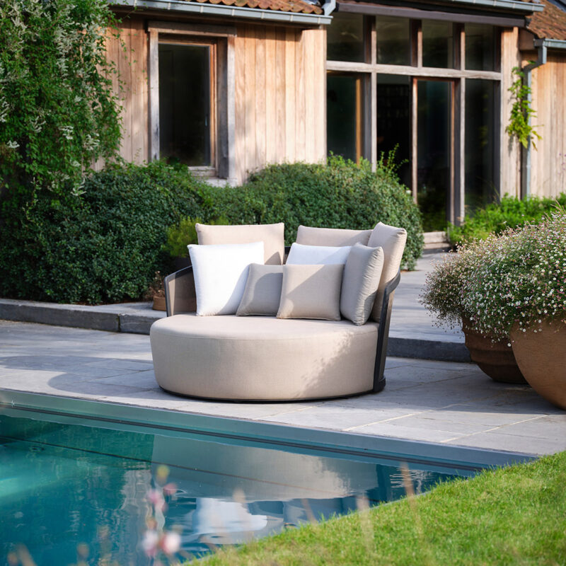 Lit extérieur Daybed Cielo en aluminium anthracite, Batyline et tissu Linen