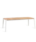 Table de repas extérieure aluminium blanc et plateau teck Icon L.226 cm