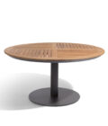 Table de repas extérieure ronde en aluminium anthracite et plateau teck L.148 cm Alexa