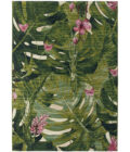 Tapis extérieur à motif végétal vert, et fleurs rose Jungle Pink
