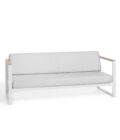 Canapé 3 places extérieur en aluminium blanc, teck et tissu gris clair LANDSCAPE TECK