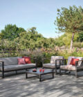 Fauteuil en aluminium anthracite, accoudoirs en teck et tissu gris LANDSCAPE TECK – Image 6