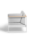 Canapé extérieur modulable 1 accoudoir en aluminium blanc, teck et tissu gris clair LANDSCAPE TECK – Image 5