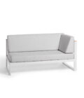 Canapé extérieur modulable 1 accoudoir en aluminium blanc, teck et tissu gris clair LANDSCAPE TECK