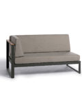 Canapé extérieur modulable 1 accoudoir en aluminium anthracite, teck et tissu gris LANDSCAPE TECK