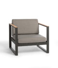 Fauteuil en aluminium anthracite, accoudoirs en teck et tissu gris LANDSCAPE TECK