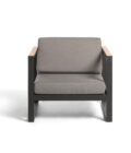 Fauteuil en aluminium anthracite, accoudoirs en teck et tissu gris LANDSCAPE TECK – Image 2