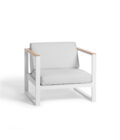 Fauteuil en aluminium blanc, accoudoirs en teck et tissu gris LANDSCAPE TECK