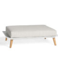 Pouf extérieur avec tablette en aluminium blanc, pieds en teck et tissu Twisted Linen LINK L.120 cm – Image 3