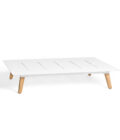 Table basse extérieure en aluminium blanc et pieds en teck LINK L.120 cm